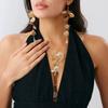 SHIXIN Elegant Leaf Flower Pendant Necklace Drop Earrings Jewelry Set For Women Golden Petals Tassel Long Necklace Party Jewelry