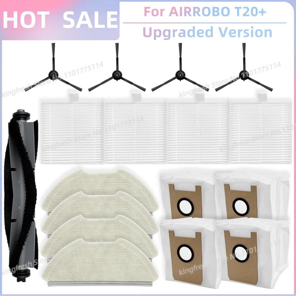 Passend für AIRROBO T20+ / T25+ / T30+ / L40+ / L50+ / L60+ / FIXR T20 Ersatzteile: Hauptwalze, Seitenbürste, Filter, Wischmopp, Tuch, Staubbeutel