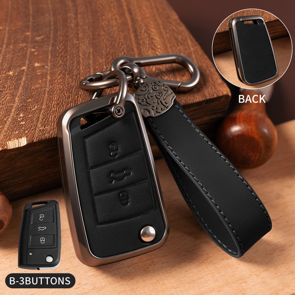Car Zinc Alloy Flip Key Case Cover Holder For Volkswagen VW Golf 7 For Skoda A5 Fabia A7 Kodiaq Karoq Key Chain