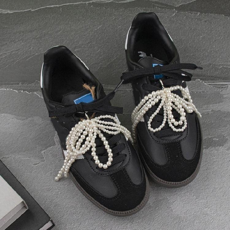 Fashion Pearls Beaded Bowknot Shoelaces Charm Shoe Decorative Pendant Lovely Shoe Decorations Fashion Shoes Accesories