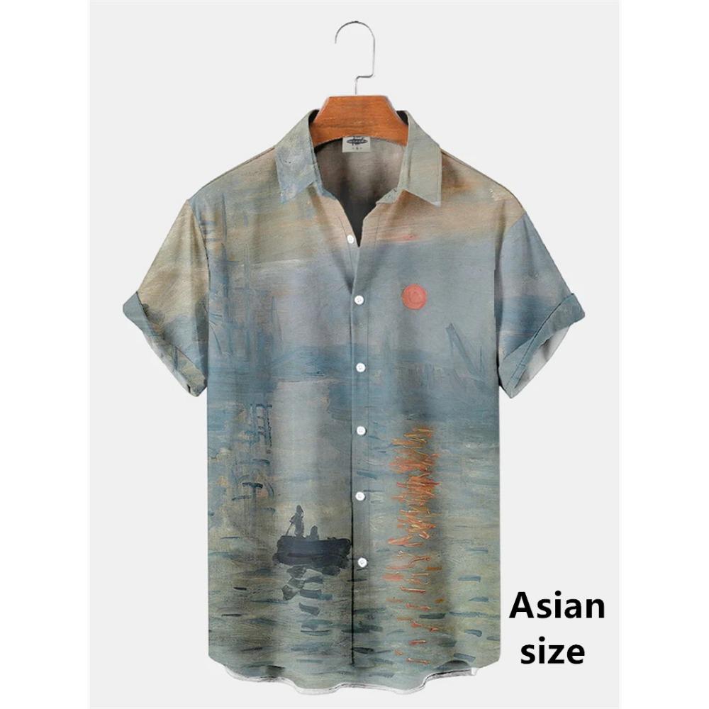 Men Shirts 3d Geometric Art Colorful Abstract Oil Painting Printed Men's Short Sleeve Shirts Fashion Unisex Hawaiian Button Top