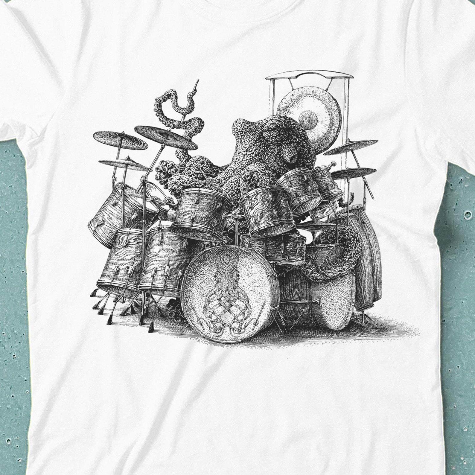 Kid s Octopus Drummer T-Shirt: Hand Screen Printed Animal Tee, Children s Gift S