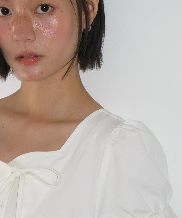 RONRON Charming Puff Sleeve Button Dress White