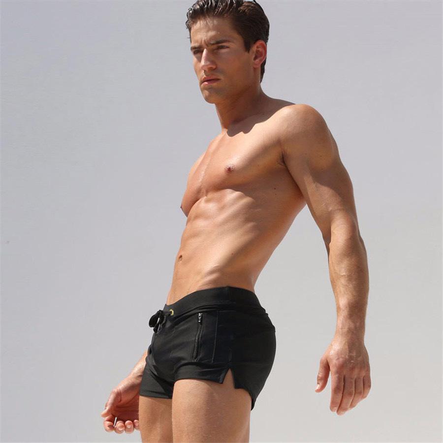 Hot-Selling New Style Men's Quick-Drying Square Leg Swim Trunks with Side Pocket