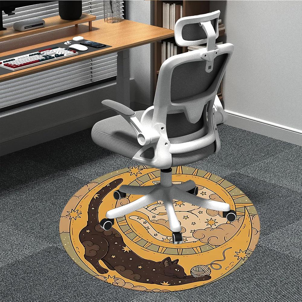 

1pc Moon Cats Office Round Area Rug, Indoor Mat Suitable For Office, Under Office Chairs Bedroom Living Room Home Decor, Room Deco 80cm