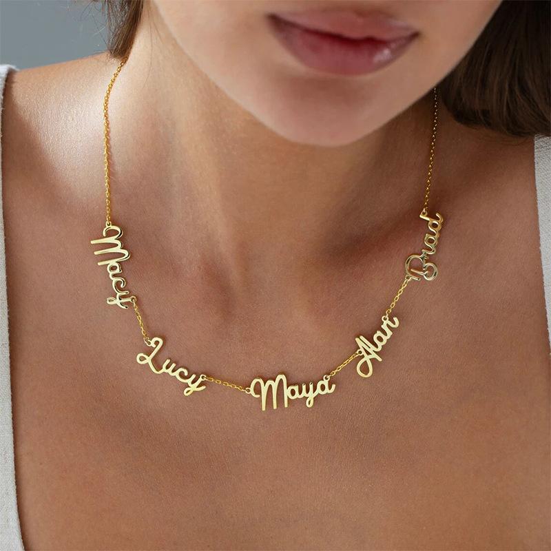 CE Certified Mother's Day Gift Fashion Customization Stainless Steel Cutting Multiple English Name Necklace