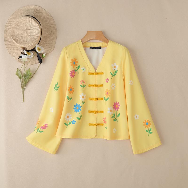 ZANZEA Women V-Neck Casual Long Sleeve Floral Print Blouse
