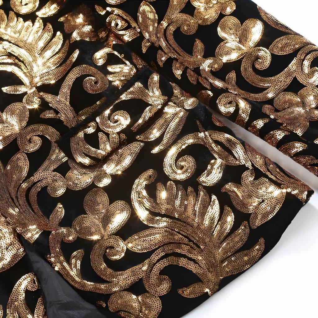 PYJTRL Herremote Gylden skinnende paljett blomstermønster dressjakke blazer