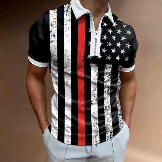 Men'S Polo Shirt Men'S Casual Short Sleeve Lapel T-Shirt 3D Printed Short Sleeve Zipper Polo