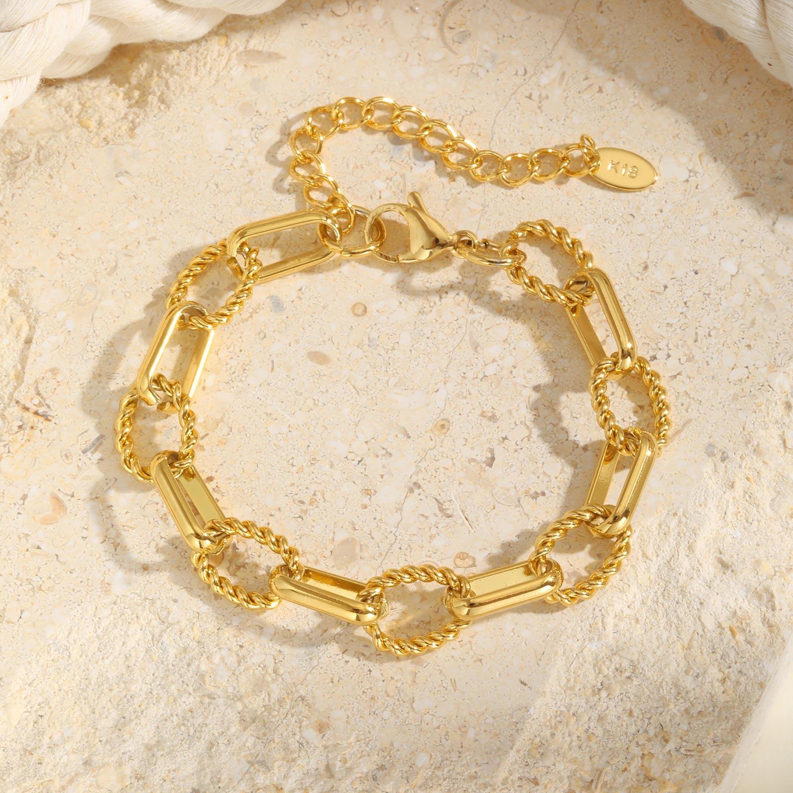 

Gold Color Thick Oval Twist Bracelet for Women,Stainless Steel Handmade Chain Bracelets,Trendy Jewelry Mother s Day Gift
