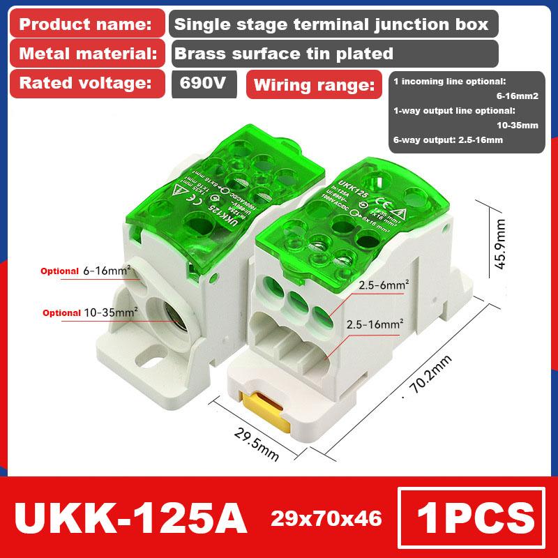 UKK 80/125A Einphasen-Verteilerkasten Drahtverbinder Hochstrom-Haushalt in einen Mehrfachsteckdosen-Klemmblock Schienenverteilerkasten