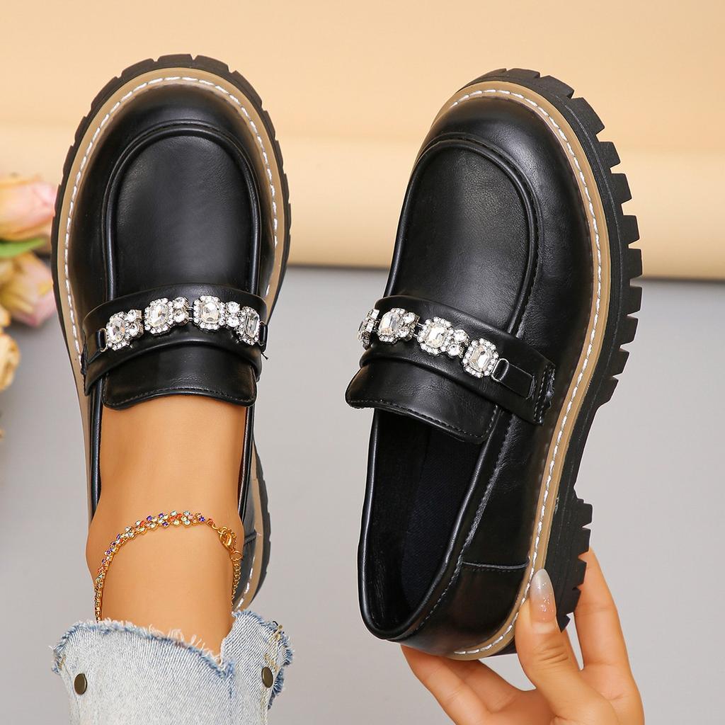 Women's Wide Width Pearl Decorated Loafers, Solid Color Fashion Oxford Shoes, European Style Dressy Casual Slip-Ons