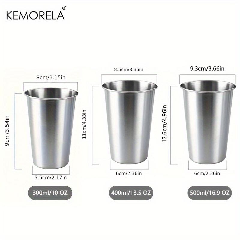 KEMORELA 4PCS Stainless Steel Cups 300/400/500ML Stainless Steel Tumblers Pint Camping Cups Drinking Glasses Stackable Metal Cup