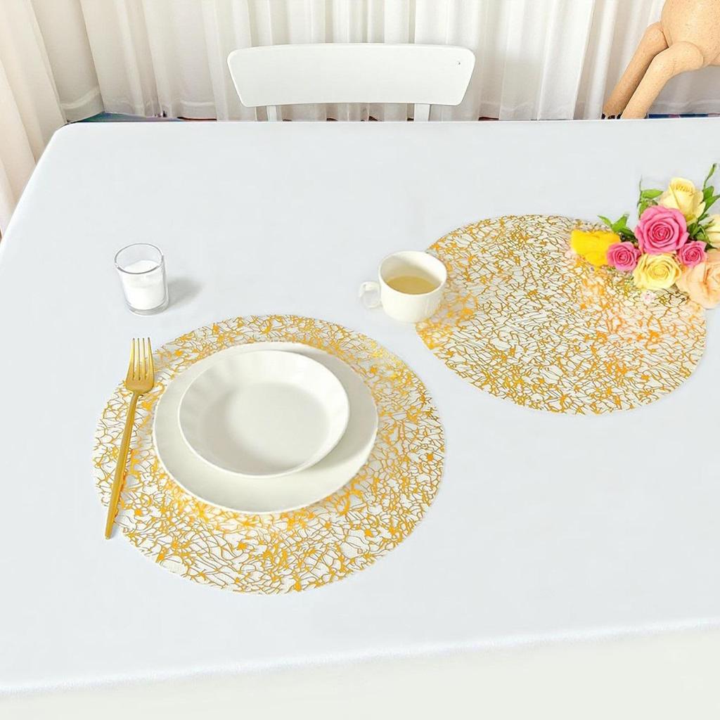 Gold Mesh Hot Stamping Round Placemat - Polyester Table Decoration for Weddings, Birthdays, and Home Dining.