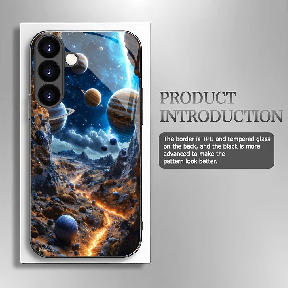 Interstellar space themed glass phone case suitable for Samsung Galaxy S26 S25 S24 S23 S22 S20FE/Ultra/Plus anti drop back cover
