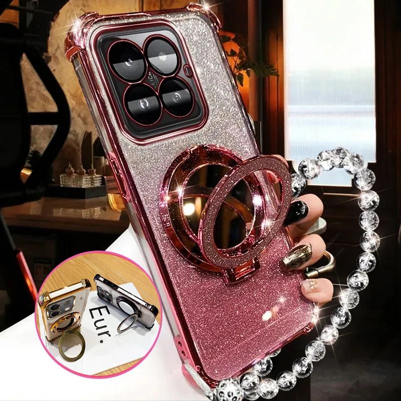 For Honor X9C Shockproof Glitter Plating Crystal Bracelet for Magsafe Phone Holder Case For Huawei Honor X9A X9B Bracket Cover