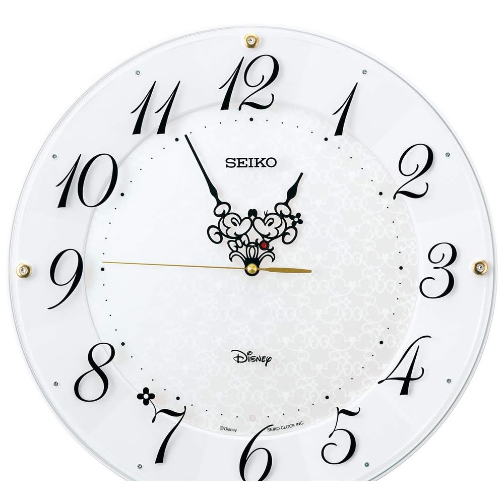 Seiko Clock Wall Clock, Character Design, Adult, Disney Mickey Mouse & Minnie Mouse, Radio Controlled, White Pearl Finish, Diameter 327 x 46 mm, FS513