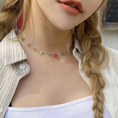 Sweet Coloorful Natural Beads Choker Necklace For Women Girls Simple Clavicle Chain Necklace  Jewelry Gift