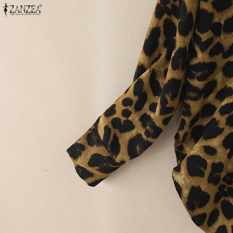 ZANZEA Damen Locker Lässige Leopard-Print Langarmbluse