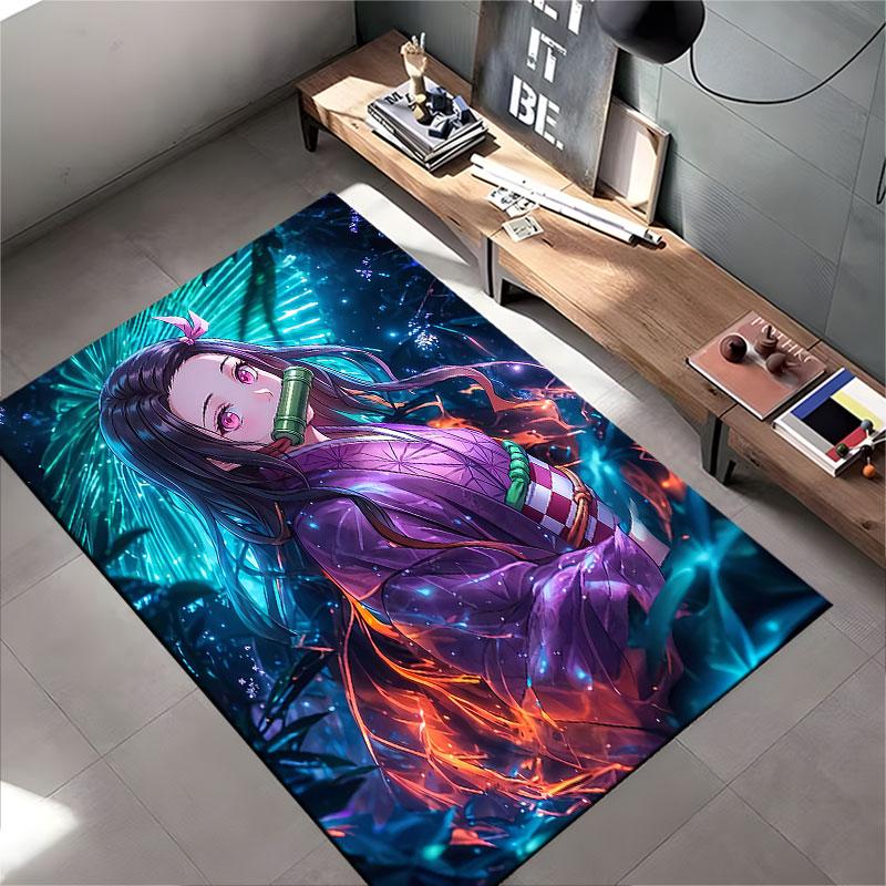 Anime Girl with Purple Kimono Suitable As a Non-slip Mat for the Living Room or Bedroom Sofa