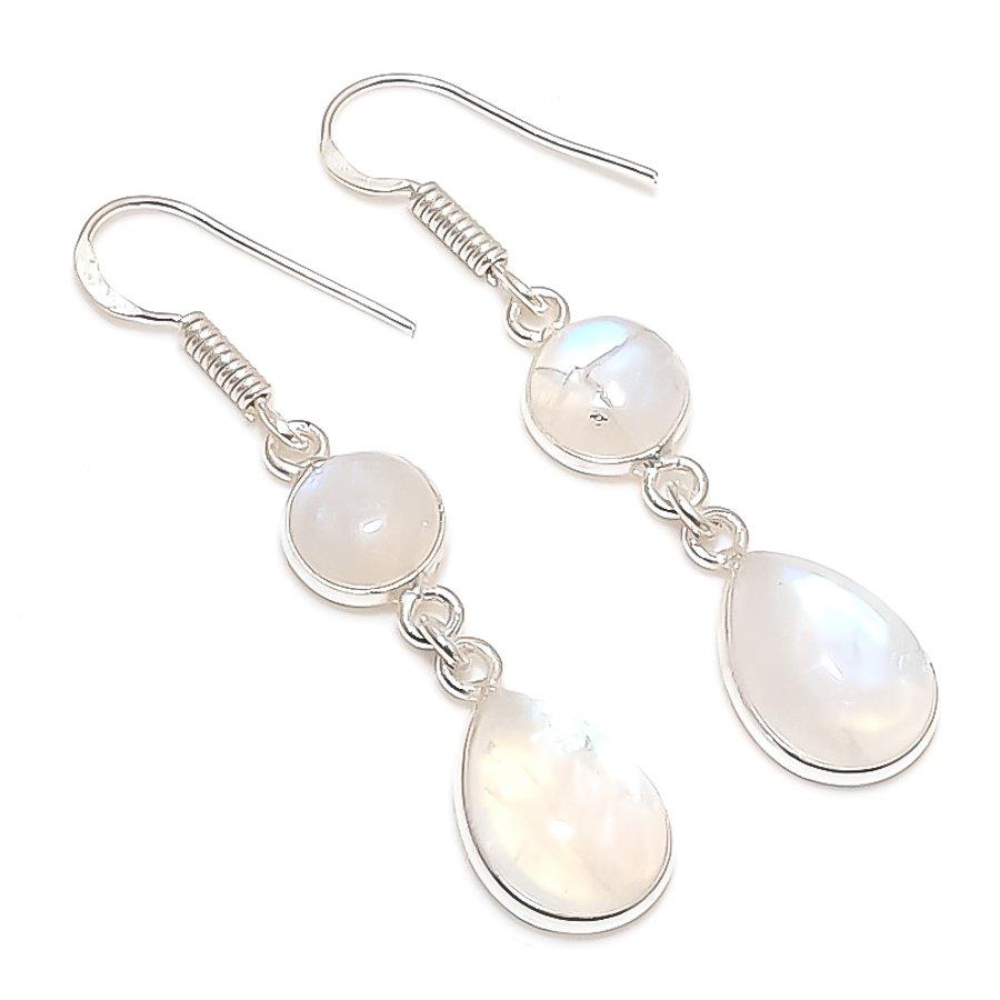 

Натуральный лунный камень Драгоценный камень 925 стерлинговое серебро Ювелирное изделие Серьга 1,97 B6g92