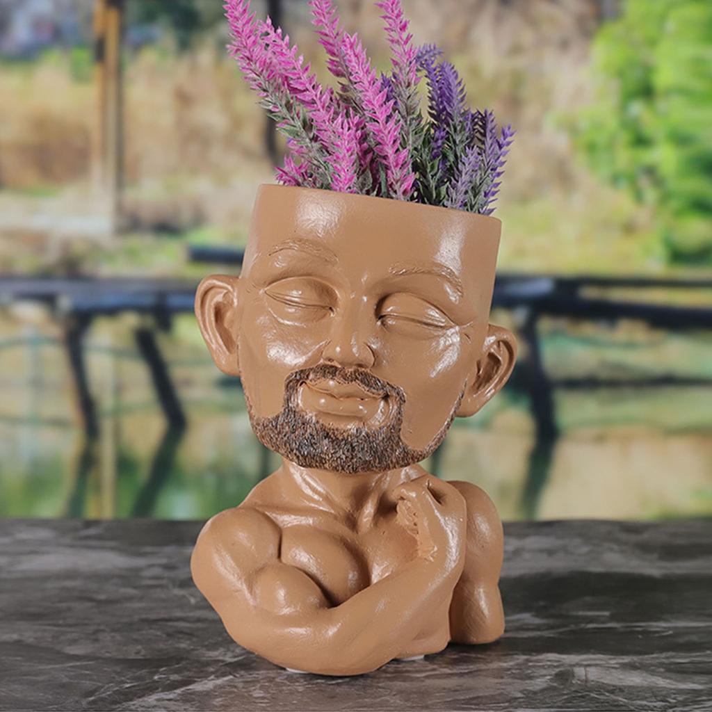 Men Face Flower Pot Multifunctional Drainage Hole Design Resin Bodybuilder Muscle Man Face Flower Pot