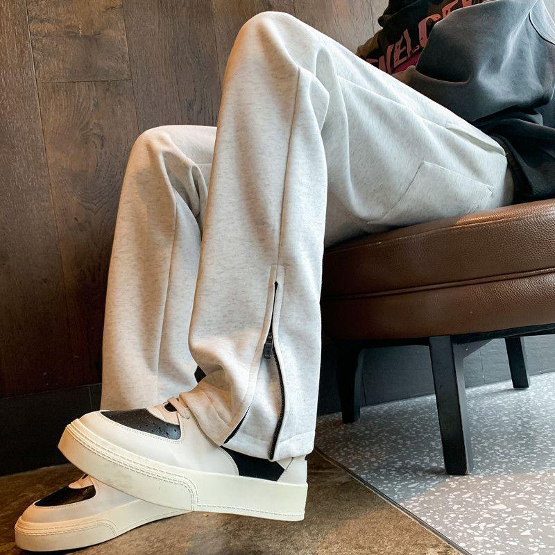 

Мужские светло-серые флисовые спортивные брюки слим-фит на молнии (2025 Осень/Зима) L