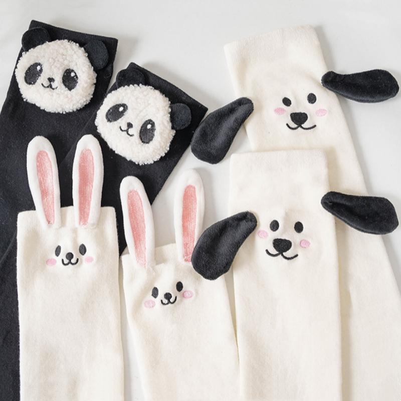 Warme Baby Kinder Strumpfhosen Druck Cartoon Tier Panda Strumpfhosen Hase und Hund Über dem Knie Lange Socken Tattoo Schülerinnen Strumpf Frühling Herbst