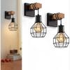 Set of 2 Industrial Wall Sconces Mount Light with Metal Cage Shade Black Wall Lights Indoor for Kitchen Living Room E27 Base