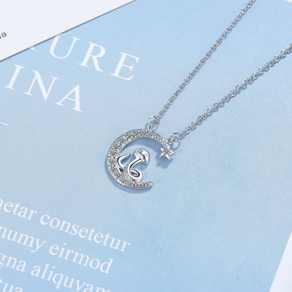 Zodiac Necklace with Zirconia Collarbone Chain Pendant Star and Moon Necklace Popular Jewelry Valentine's Day Gifts
