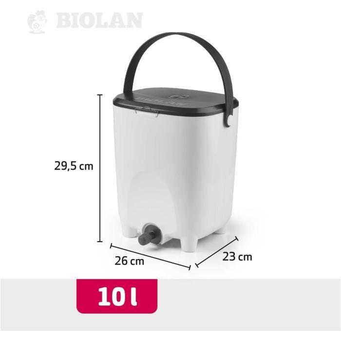 Biolan Bokashi Kit De Composteur De Cuisine 2 X 10 L Avec Activateur De Fermentation EM 1 Kg Blanc