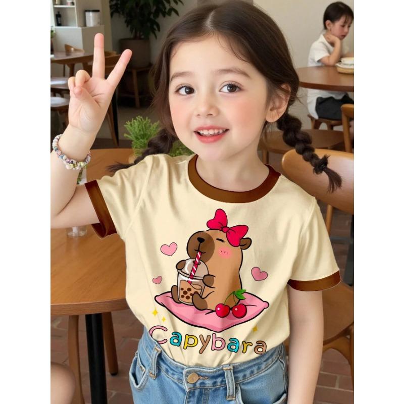 Abbigliamento Bambina Estate T-shirt con Stampa 3D Grafica Gatto Kawaii Vestiti per Bambine Esterni Manica Corta Casual Top per Bambine