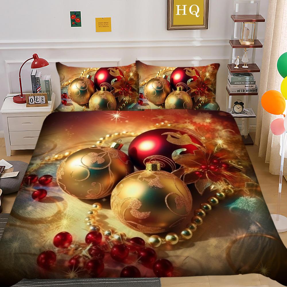 Christmas Digital Printing 3D Printing Polyester Pillowcase Quilt Cover Two Or Three-Piece Set