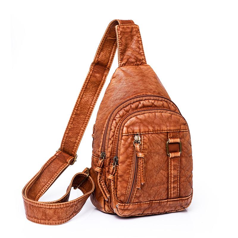 Breast bag women's casual shoulder messenger bag sports fashion washed soft leather chest bag