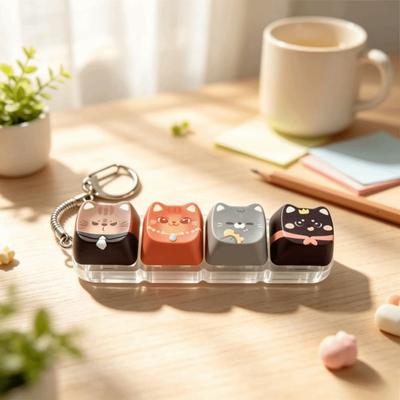 4-Tasten Katzen Mechanische Tastatur Schlüsselanhänger Tastenkappe Schlüsselanhänger Geschenke für Kätzchen-Fans