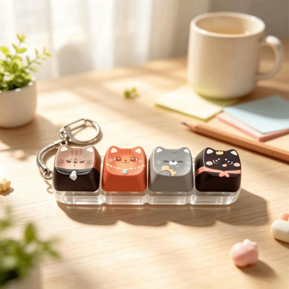 Cute Cat Cat Fidget Clicker Keychain Finger-Tip Pressing Button Finger Keyboard Pendant Key Ring