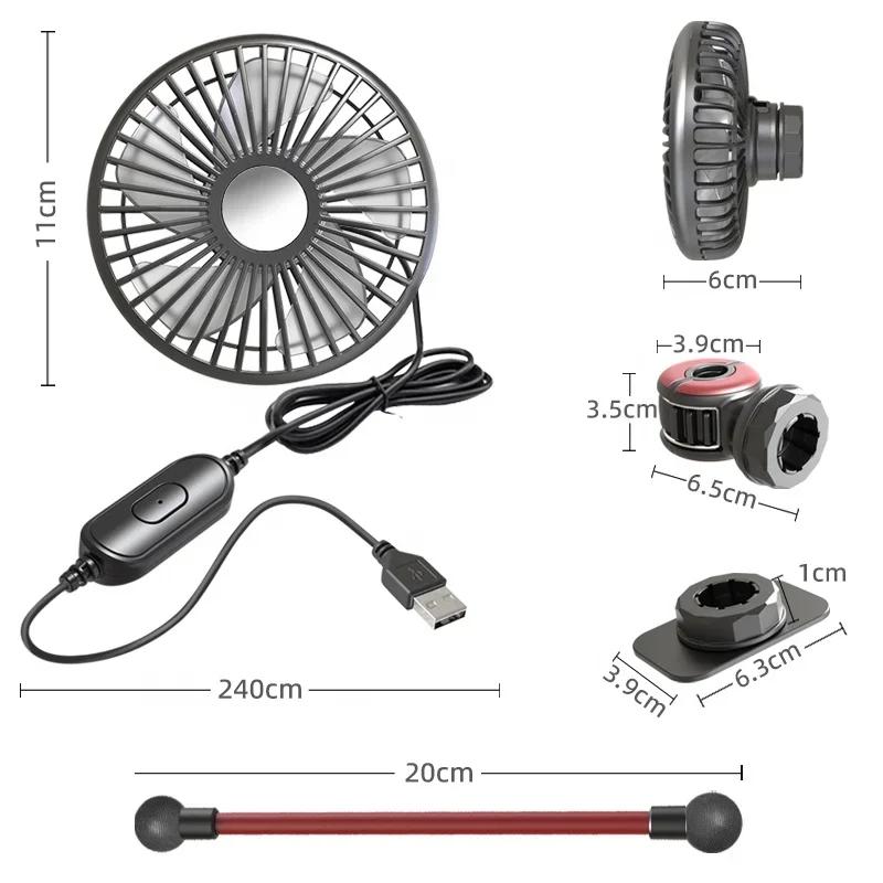 Auto Truck Air Circulator USB Fan 360° Swivel 3 Speed Rear Seat Cooler Portable Ventilation System for Vehicle Cabin Airflow
