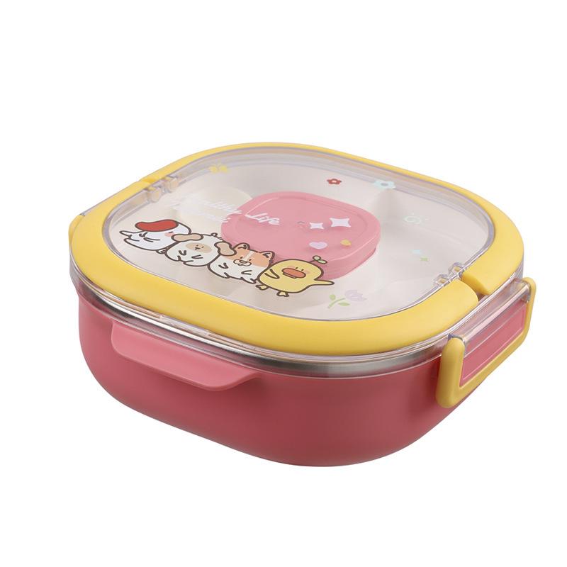 

Three-Compartment Cartoon Lunch Box - Food-Grade 304 Stainless Steel, Insulated & Portable for Kids.