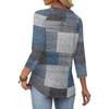 Women 34 Sleeve Crew Neck Button Decor Top Geometric Pattern Casual Loose Fit Blouse for Daily Wear Office Travel