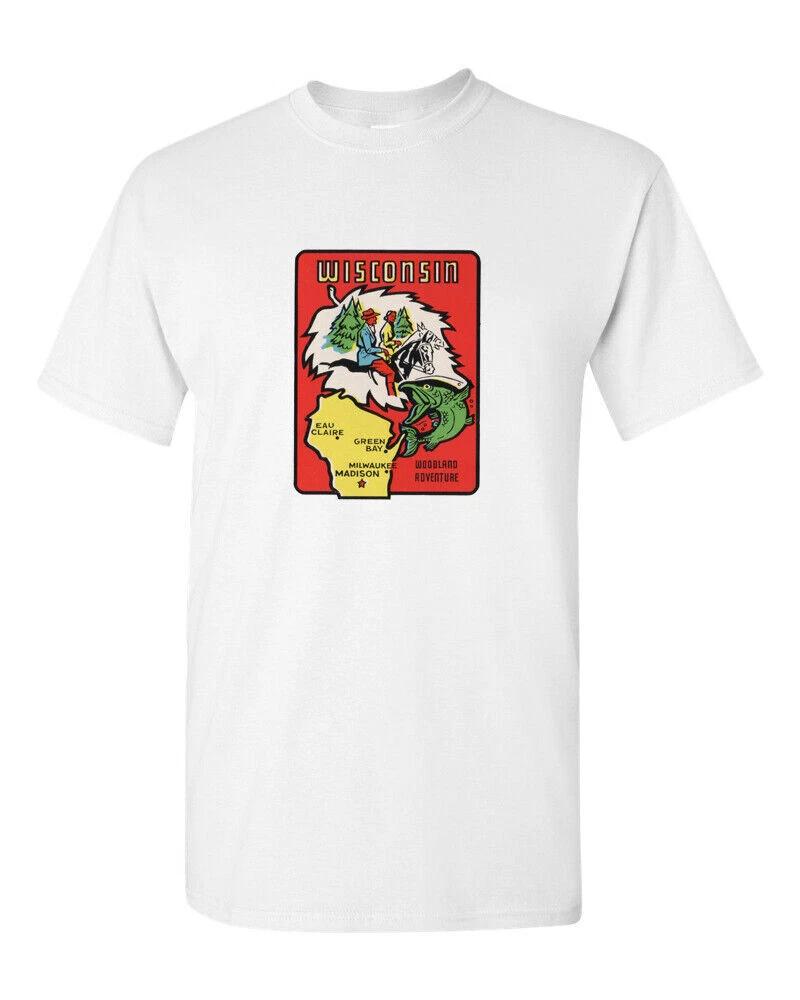 T Shirt Vtg Travel Art 100% Cotton Wisconsin State Souvenir Retro Tourist 3XL