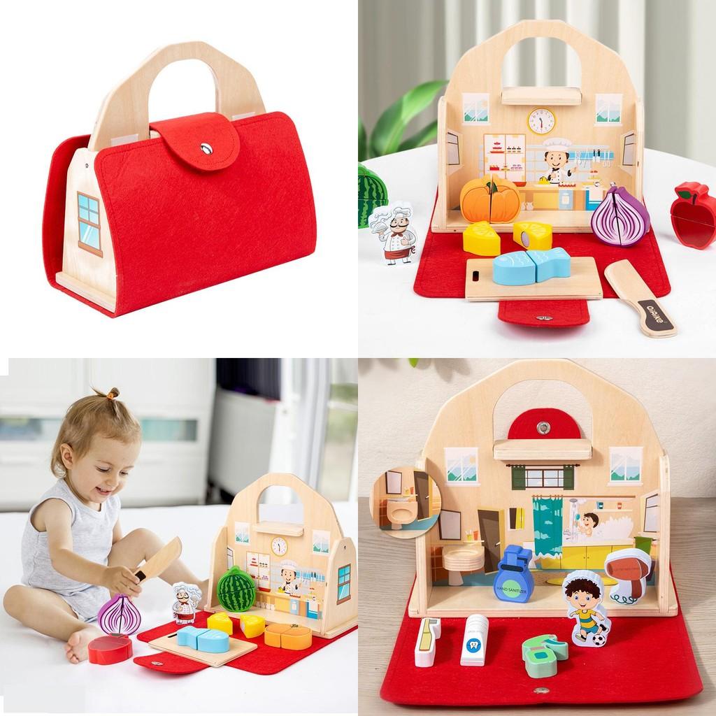 Kids Portable Handbag Fruit Vegetable Cutting Toy Set For Creative Play Learning