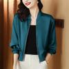 Hedvábné krátké bundy Dámské kabáty Volné saténové svrchní oblečení Jednobarevná látka Zip Baseballová bunda Jaro Podzimní oblečení Dámská bunda