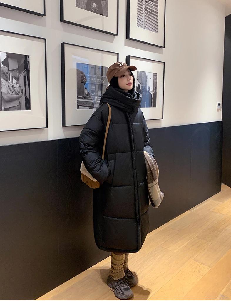 Damen Lange Kapuzenwinddichte Verdickte Warme Winterjacke mit Raglanärmeln