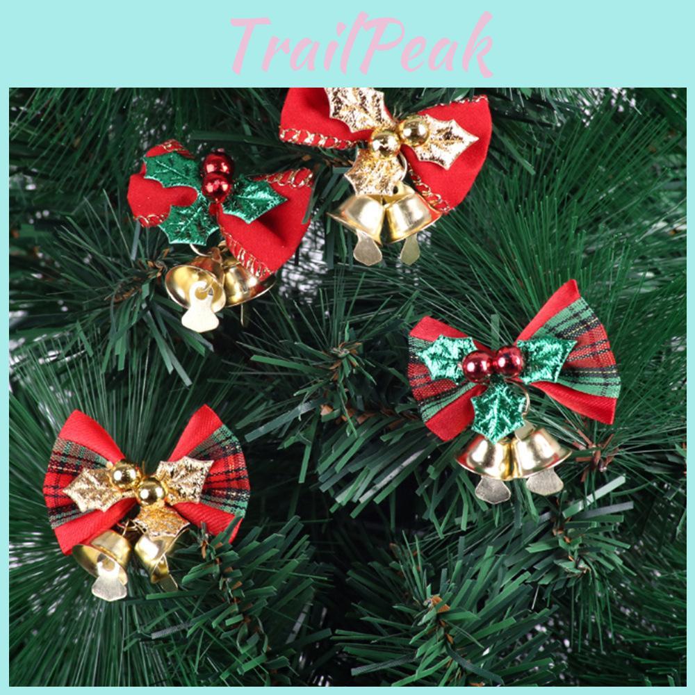 Elegantes Set aus vier Mini-Weihnachtsschleifenglocken, ideal für festliche Kranzzubehör