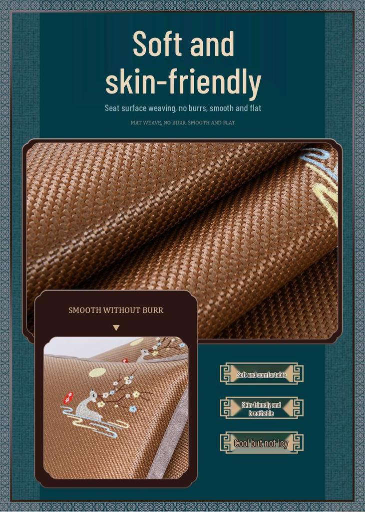 Summer Cool Rattan Pillow Mat & Pillowcase Set - Ice Silk Bamboo, Pair for Adults