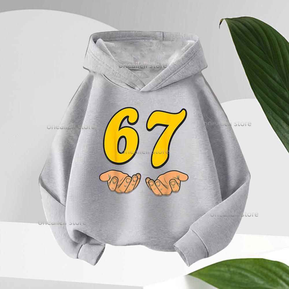 Long Sleeve Graphic Funny 67 Cute Children's Hoodies Hooded Sweatshirt Casual Fashion Novelty Fleece Boy Girl Kid Warm Pullover
