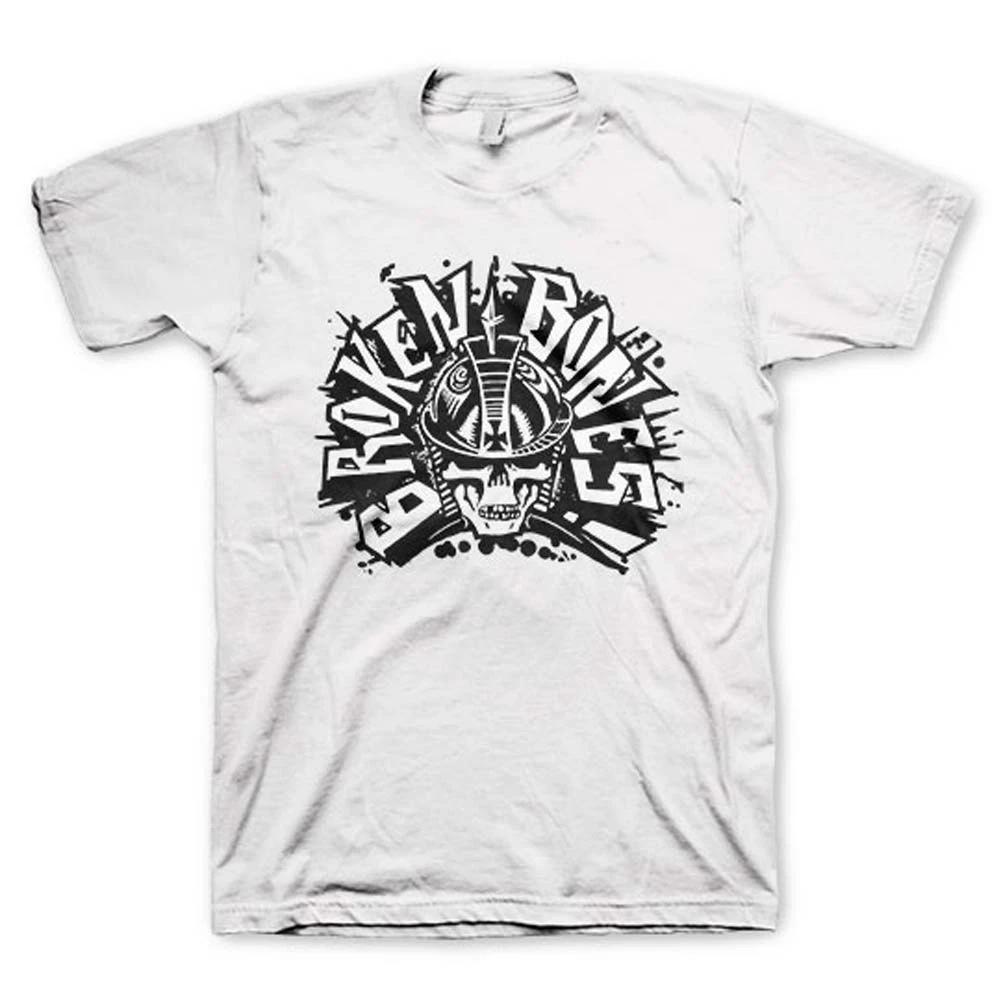 Men s Broken Bones Classic Skull Logo White Tee T-shirt Large White L
