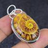 Natural Ammonite Fossil Gemstone 925 Sterling Silver Jewelry Pendant 1.85" N8R56
