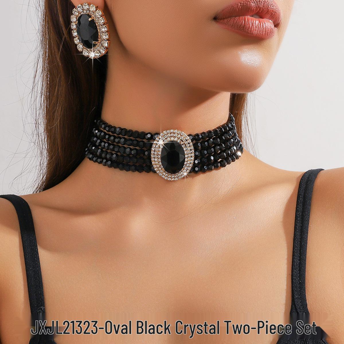 

Розкішний багатошаровий геометричний кришталевий чокер і набір кольорових сережок