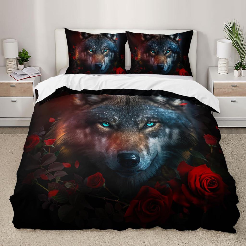 Night Forest Animal Wolf Three-piece Quilt Cover 3D Digital Printing Bedding Set Bed Cover